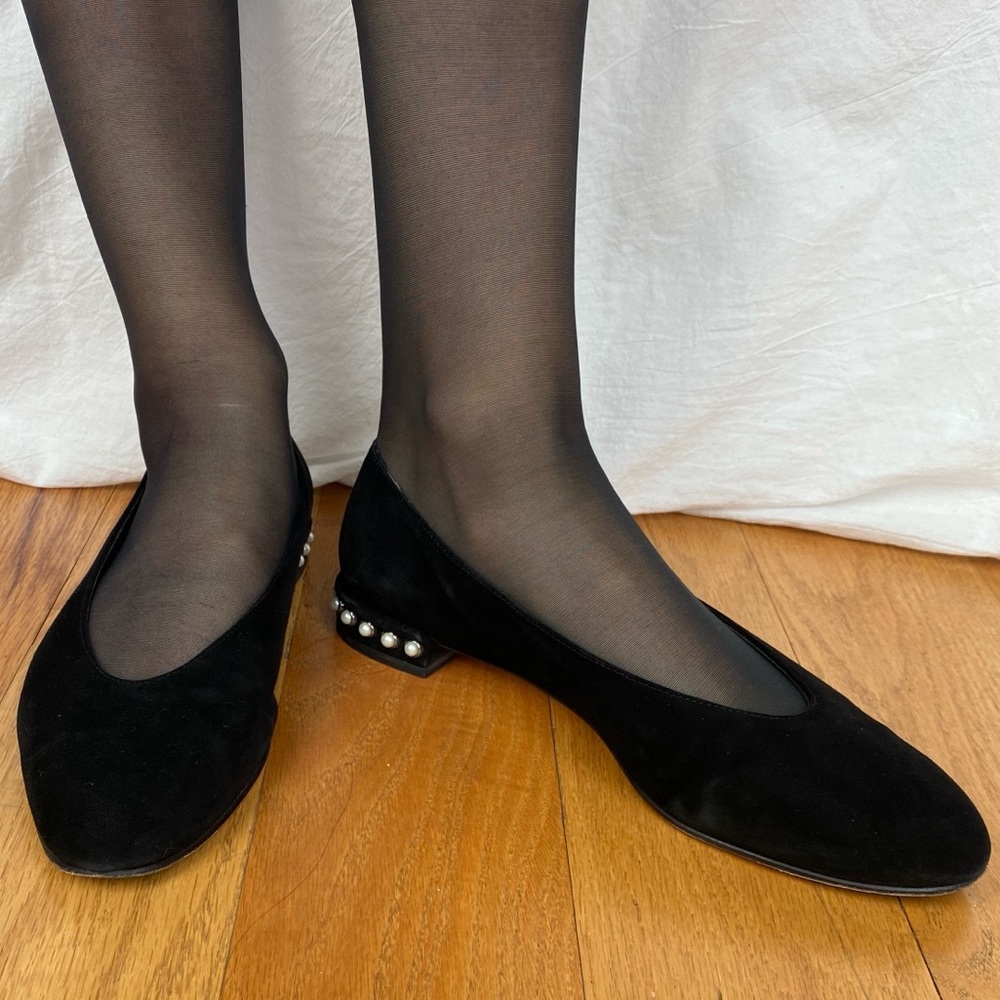 Stuart Weitzman CHICPEARL Flat, 8.5M, Blk Suede